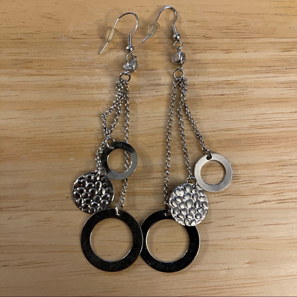 Silver Circle and Disc Dangling Earrings